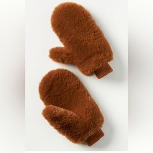 By Anthropologie Brown Faux Fur Mittens One Size NWT